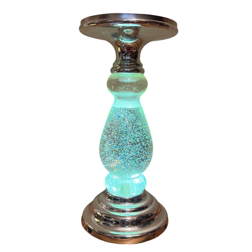 Bath & Body Works Silver Light Up Glitter Globe 3 Wick Candle Pedestal Holder